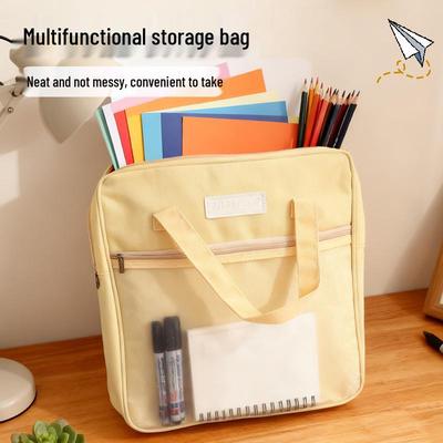 Dual-Layer Large Capacity Tutoring Bag for Elementary & Middle School Students - Handheld Storage for Test Papers & Office Supplies