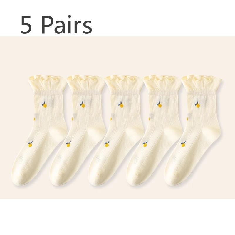 

5 пар весенних носков из чистого хлопка, не сдавливающих ноги, и летние тонкие свободные длинные носки для женщин после родов 5 pairs светло-желтого