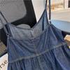 Ruffled Hem Ruched Denim Vest, Sleeveless V-Neck Camisole for Women