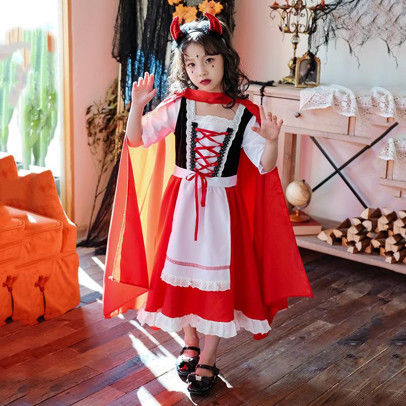 Halloween Children's Costume Christmas Costume Girls Cinderella cos Little Red Riding Hood Shawl Cape Pastoral Performance Costume