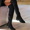Autumn and Winter New Over-the-knee Boots Women's Elastic Mid-heel Sexy Boots Skinny Boots Back Lace-up Thick-heeled Boots