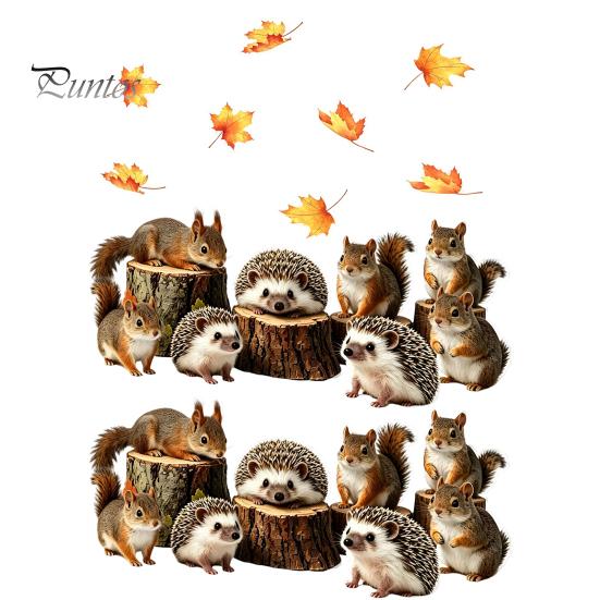 Creative Home Decor Gifts 2PCS Static Window Sticker, Squirrel And Hedgehog Printed, Autumn Forest Decals Theme Waterproof PVC Decal, for Glass Doors