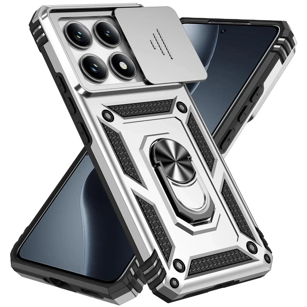For Redmi Note 14 13 Pro 5G 4G Case Magnetic Ring Stand Rotating Slide Camera Lens Military Grade Armor Cover for Xiaomi 14T Pro