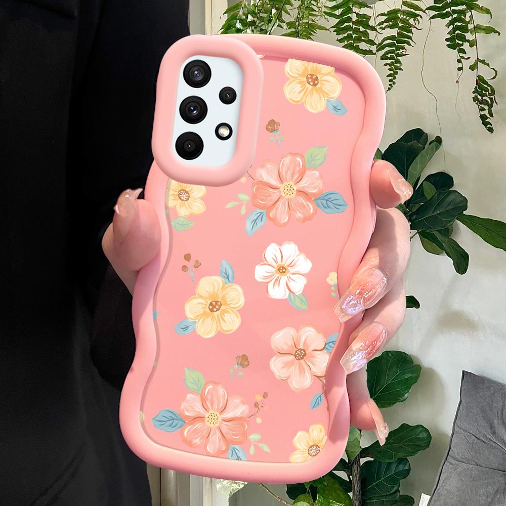 

Окрашенный узор Big Wave Edge Мягкий силиконовый материал Macaron чехол для телефона противоударный защитный резиновый чехол для Samsung Xiaomi Poco Redmi Samsung A05S розовый