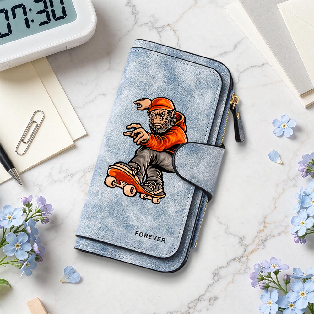 Skate Gorilla Pattern Fashion Long Wallet Casual Multi Card Slots Portable Daily Use Clutch Purse