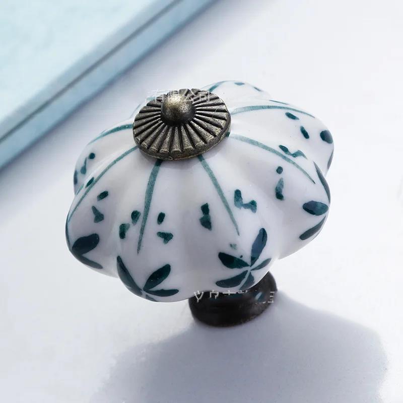 1Pcs Garden American Pumpkin Handpainted Single Hole Ceramic Handle Cabinet Drawer Door 40Mm
