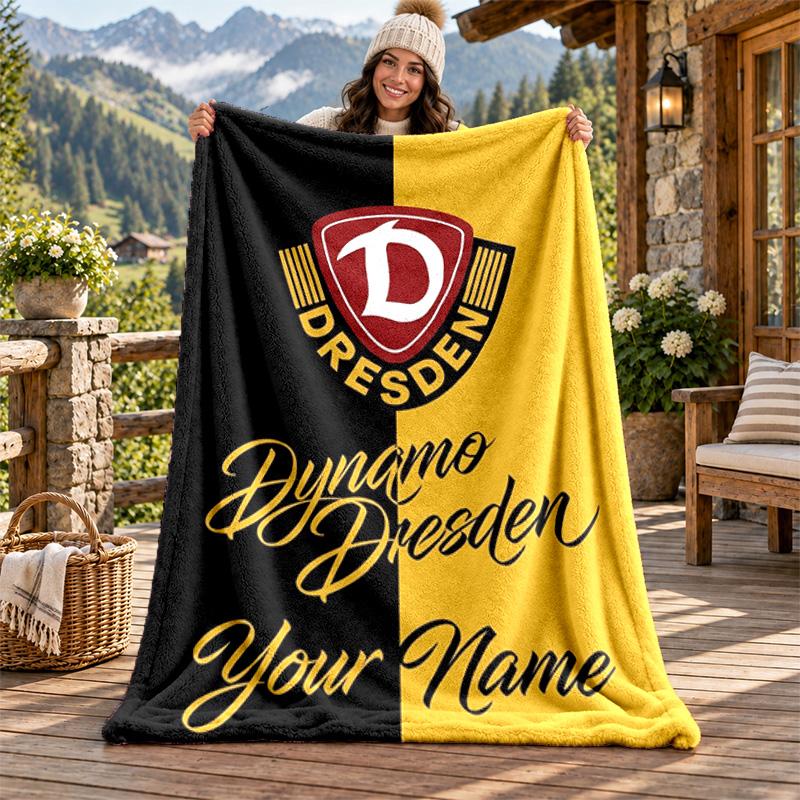 Dynamo Dresden Custom Name Flannel Blanket Personalized Soft Warm Plush Throw Blanket Customized Gift for Family Friends