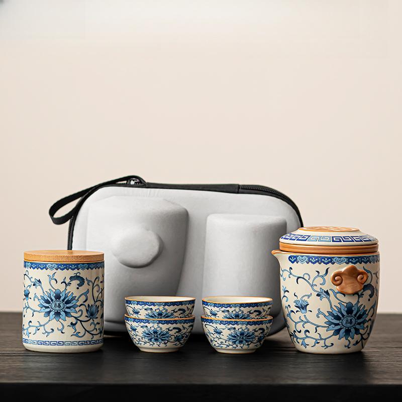 Ru Kiln Portable Travel Tea Set High-end Quick Cup Teacup One Person Outdoor Camping Tea Drinking Equipment