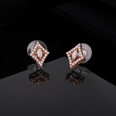 Designer Women's Rose Gold CZ Diamond Stud Earrings