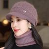 Fashionable and Versatile Wool Peaked Hat with Velvet Ear Protection  Mother's Hat  Cold Proof Knitted Hat