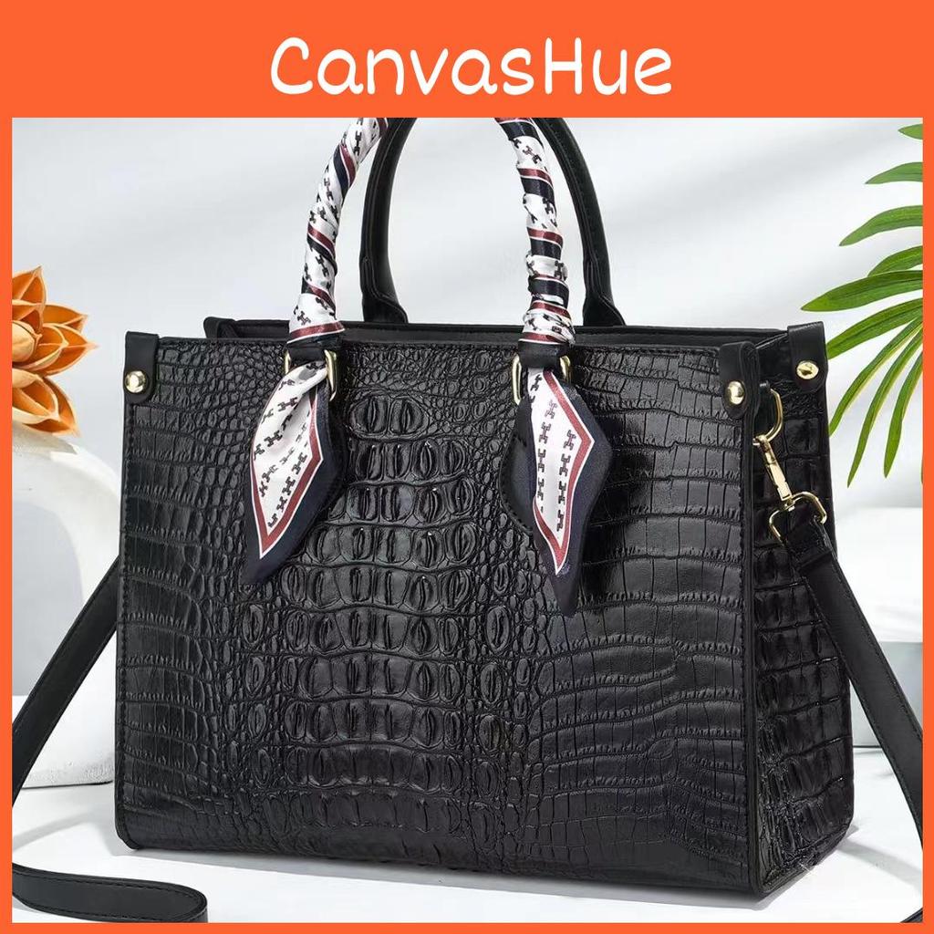 Handheld Womens Crossbody Bag With Crocodile Embossed And Silk Decoration Scarf
