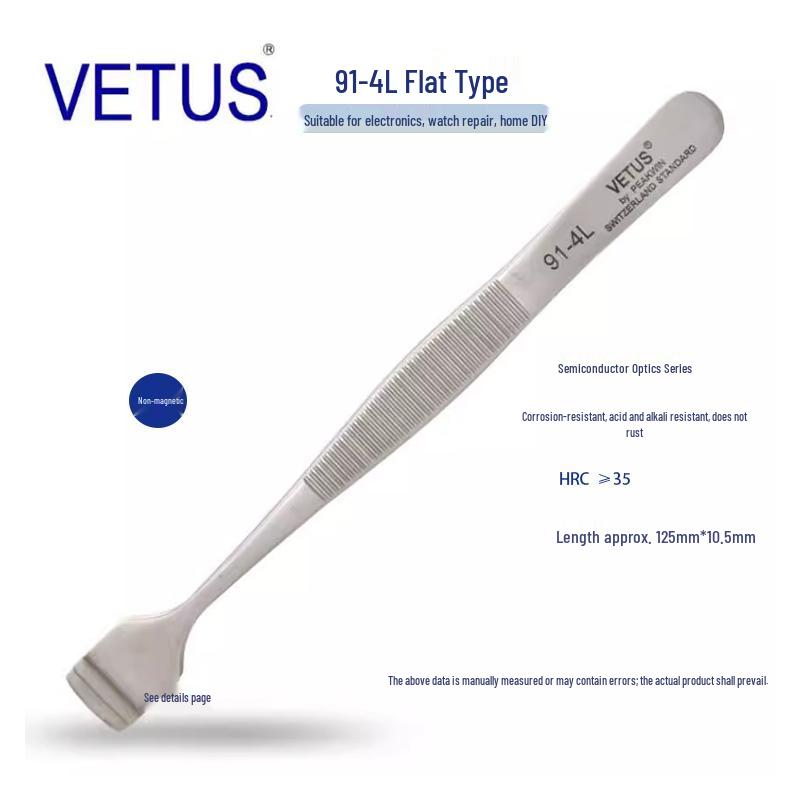 VETUS 91-4L High Precision Anti-Magnetic Stainless Steel Tweezers for Silicon Wafer Handling