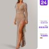 New Women's Clothing New Bronzing Long-sleeved Slim-fitting Sexy Long Dress Evening Dress New