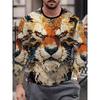 Creative Animal Pattern 3D Print Men's Long Sleeve T-Shirt Tiger Lion Bear Graphic O-Neck Tees Autumn Daily Casual Men Clothing