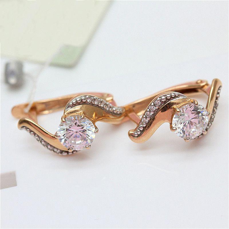 Фиолетово-золотая серьга-гвоздик, инкрустированная белым цирконом, женская, золотого цвета, серьги из розового золота, супер-сказочные серьги.