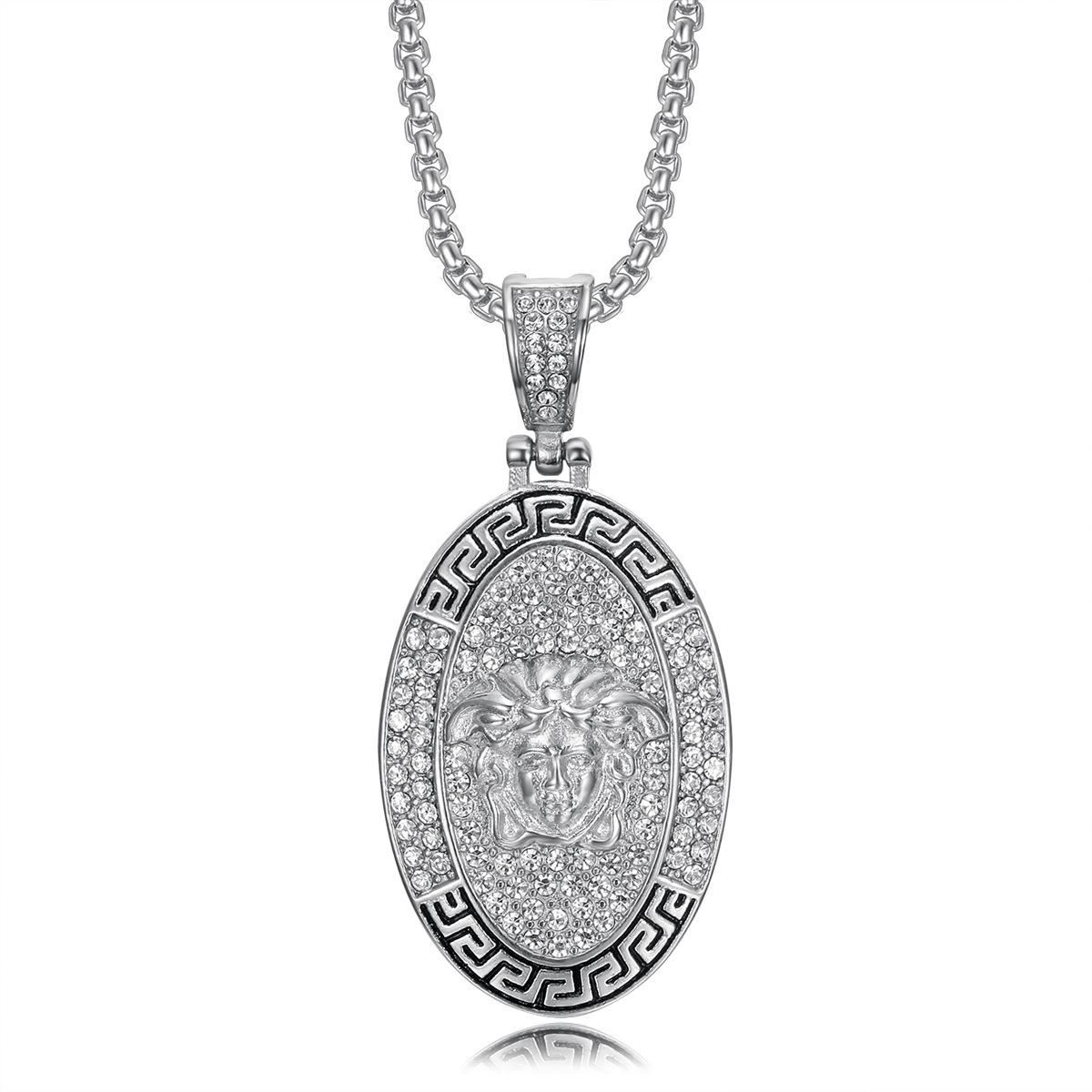 

2026 Jewelry Fashion Trend Inlaid Zircon Men s Jewelry Party Accessories Elliptical Greek Mythology Pendant Necklace 60CM