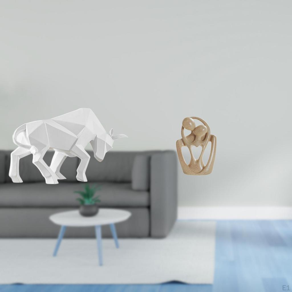 Modern Resin Bull And Couple Sculpture Abstract Figurine Ornament for Entryway Tabletop Desk Shelf
