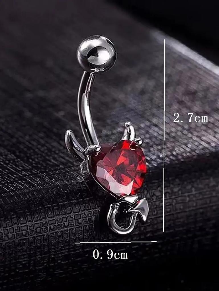 Women's Devil Heart Belly Ring, Minimalist Trendy Stainless Steel Navel Ring, Stylish Body Piercing Jewelry