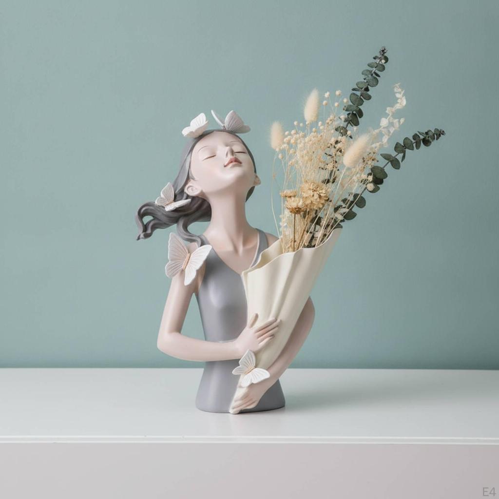 Winged Maiden Figurine Tabletop with Flower Holder Modern Decorative