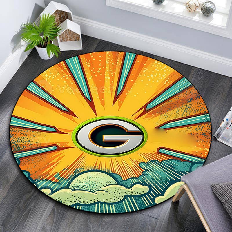 Green Bay Packers Round Area Rug,Carpet Rug for Living Room Bedroom Sofa Playroom Decor,Non-slip Floor Mat