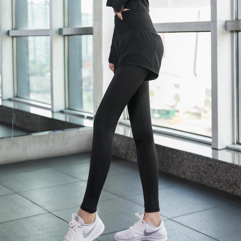 Women's High-Waisted Quick-Drying Plus Size Yoga Pants - Fake Two-Piece Design for Autumn Fitness