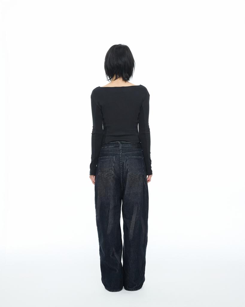 NO EXTRA TOUCH Rebuild Stitch Corduroy Pants (Navy) / 25Wtpt001Na