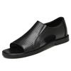 Roman Style Black Flat Sandals For Men Breathable Cow Leather Comfortable Summer Shoes Genuine Leather Mesh Casual Sandalias