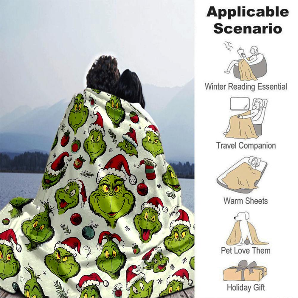 Christmas Grinch Seamless Blanket Soft Throw Blanket For Home Bedroom Bed Sofa Travel Office Solid Christmas Blanket