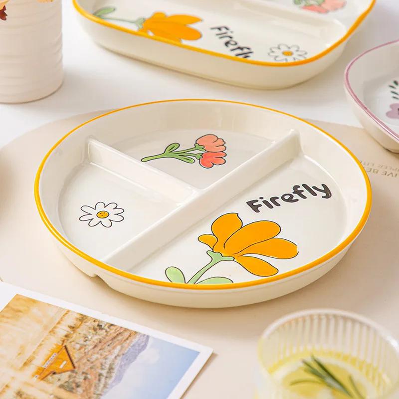Ceramic Portion Control Diet Plate Divided Dessert Snack Serving Dish Platter for Balanced Meal Food Separator Appetizer Tray