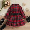 Children Clothing Girls Christmas Plaid Skirt Lapel Ruffled Long Sleeve Belt Children's Jacket Dress