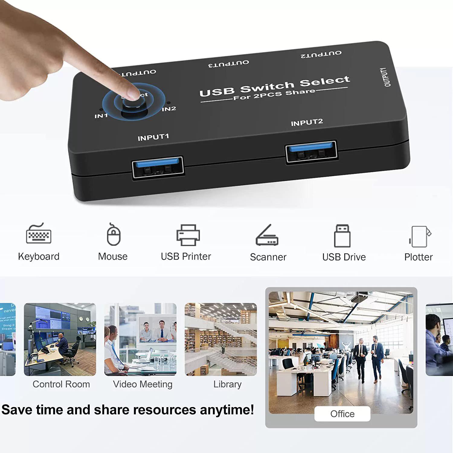 

4 In 1 USB Switch Hub 2 Input 4 Output KVM Splitter USB Shared Switcher for PC/Game Console As Shown A