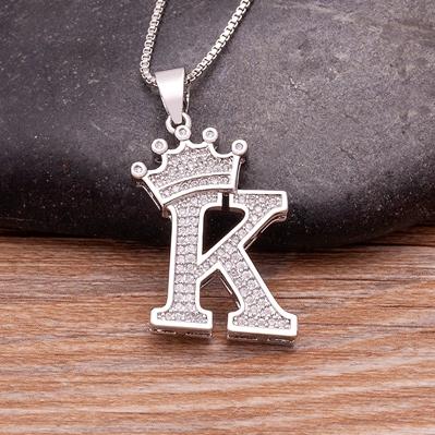 Nidin Luxury A-Z Crown Alphabet Pendant Chain Necklace Punk Style Lucky Initial Name Jewelry Fine Party Wedding Birthday Gift
