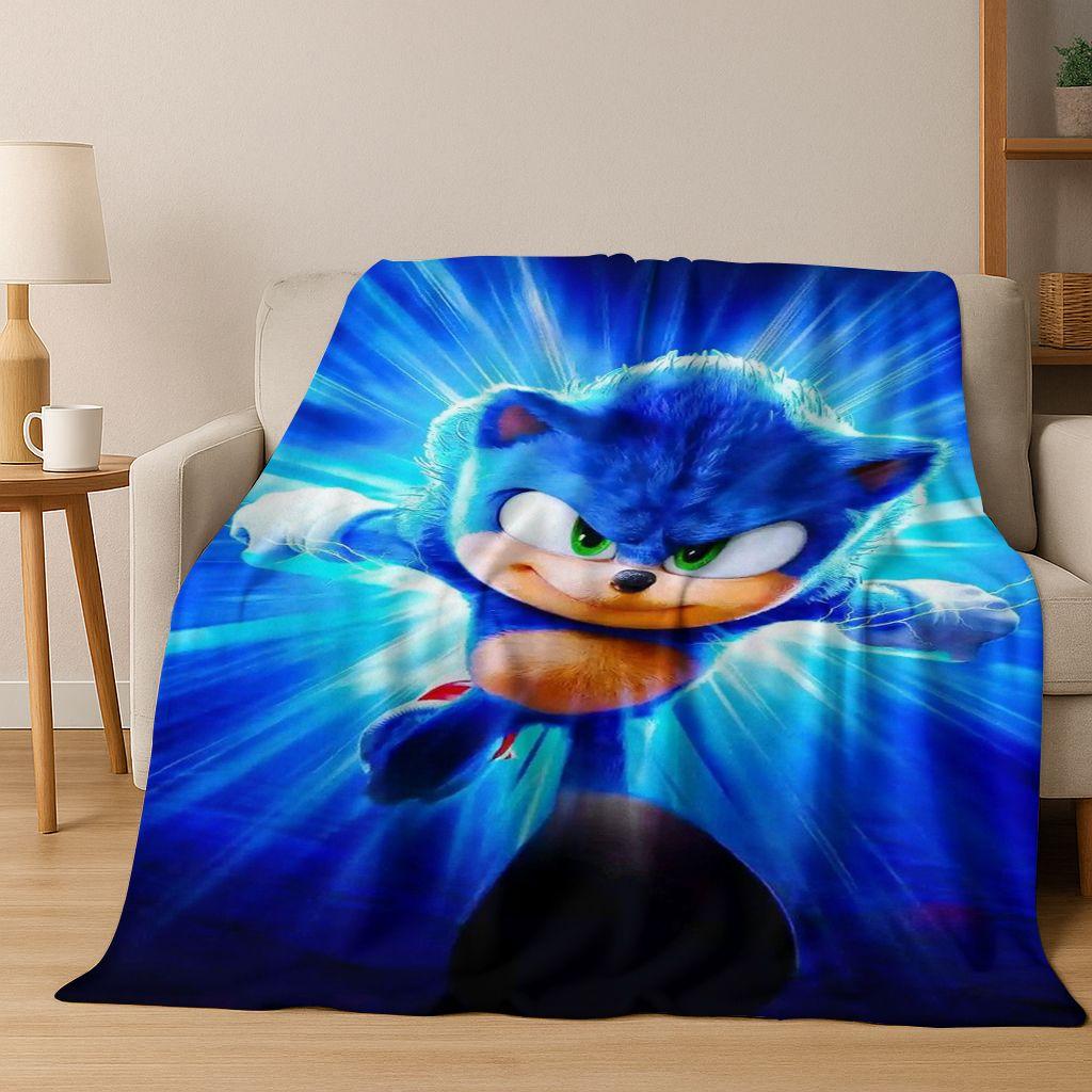 3D S-Sonic Cartoon Hedgehog Game Flannel Blanket Soft Warm Throw Blanket for Bed Bedroom Living Room Travel Picnic Gift Kids