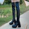 Modische elastische Overknee-Stiefel, lange Stiefel für Damen, wasserdichte Plateausohle, dicksohlige Stiefel, hochhackige Stiefel, hohe Stiefel für Damen