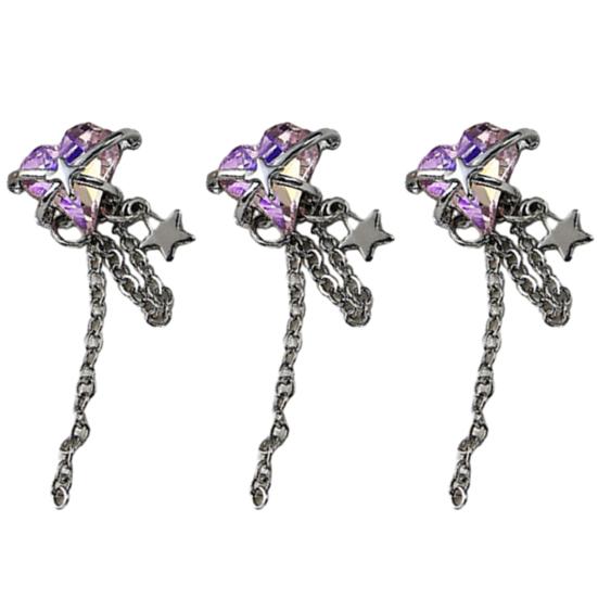 3Pcs Nail Tassel Chain Stunning Trendy Peach Heart Sturdy Rhinestone Accessories for Beautiful Nails