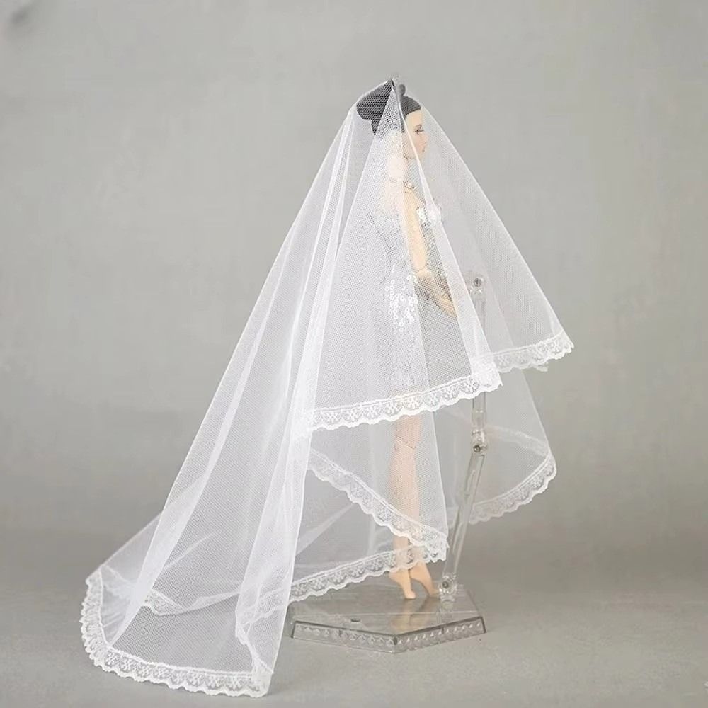 Doll Wedding Veil Headwear Round Long Lace Veil Fashion Doll Veil Headdress For Girl Gift