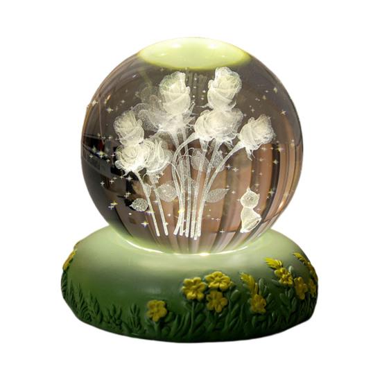 Flower Faux Crystal Ball Night Light 3D Rose Tulip Carnation
