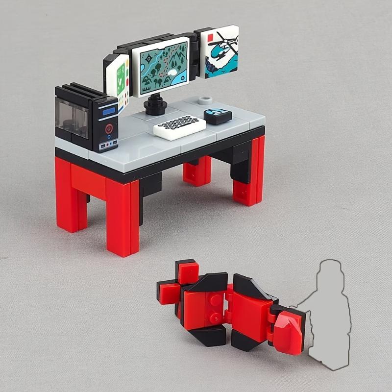Computertisch und Stuhl Wettbewerbsset, Baustein Minifiguren, Szenenmodell Ausrüstung, Kleinteile Spielzeug