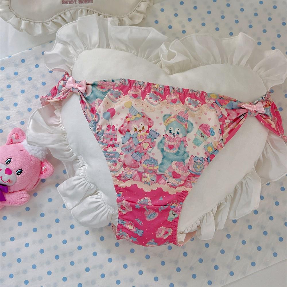 Cute Rabbit Print Bow Milk Silk Triangle Panties – Comfortable Hip-Wrap Student Style