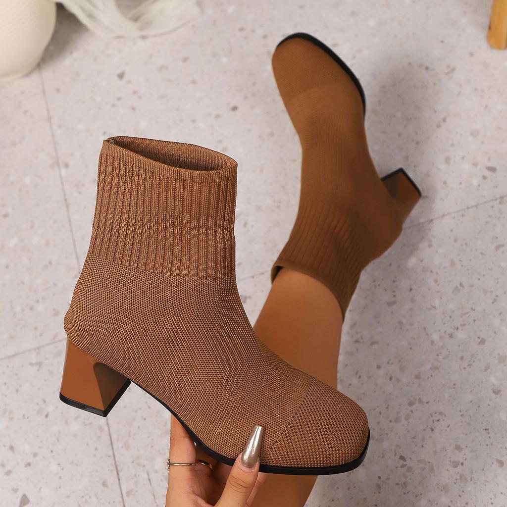 Fashion Autumn Winter Women's Knit Elastic Socks Boots Pointed Toe Chunky Heel Boots Black Fashion Ankle Chelsea Boots Plus Size 43