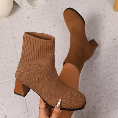 Boots for Women 2026New Breathable Elasticity Socks Boots Fashion Casual Mid-Calf Boots Canvas High-heeled Boot Bottines Femmes
