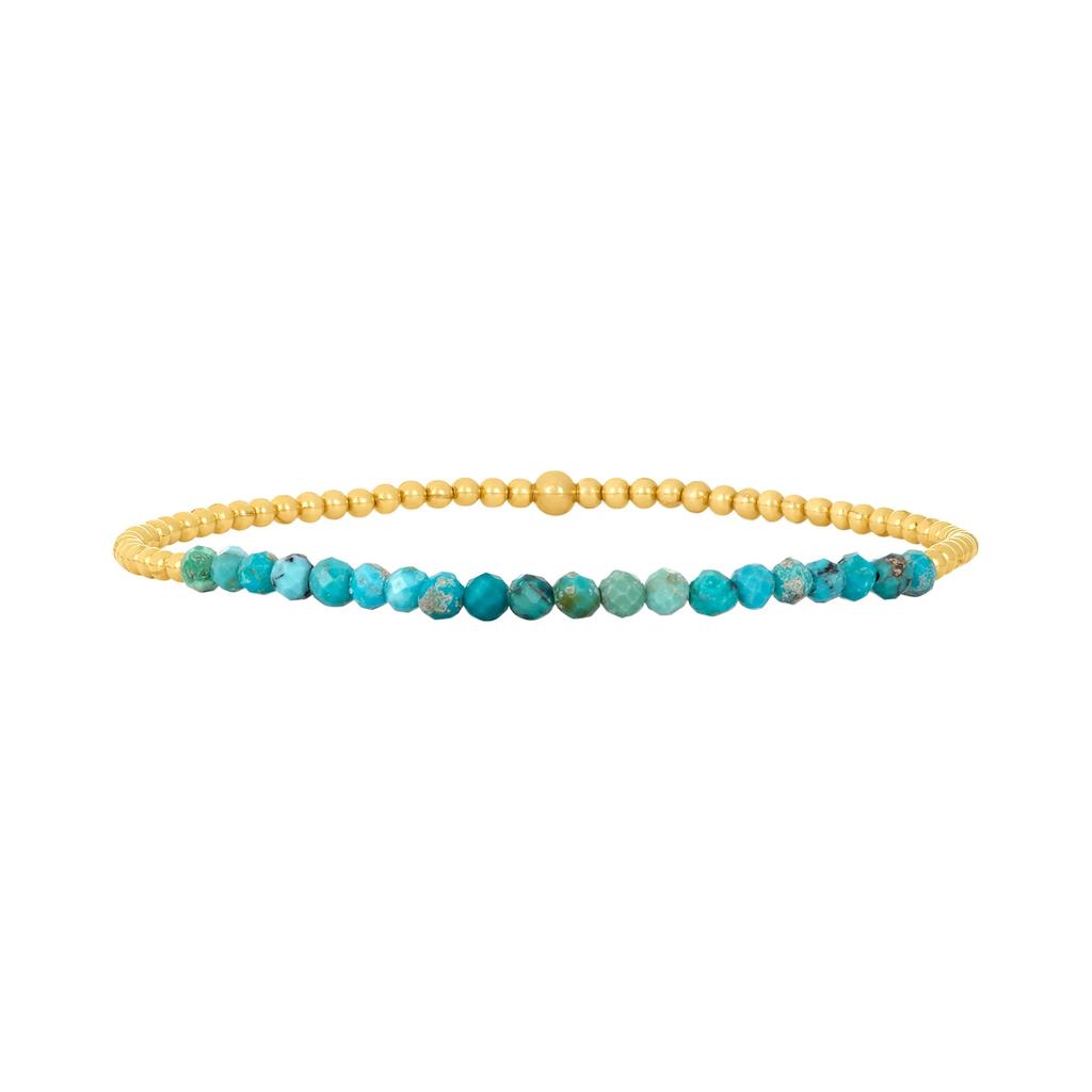 Vlen 18 K Gold Plated Turquoise Beaded Bracelet Stretchy Pulseras for Women Adjustable Elastic No Clasp Jewelry Gift