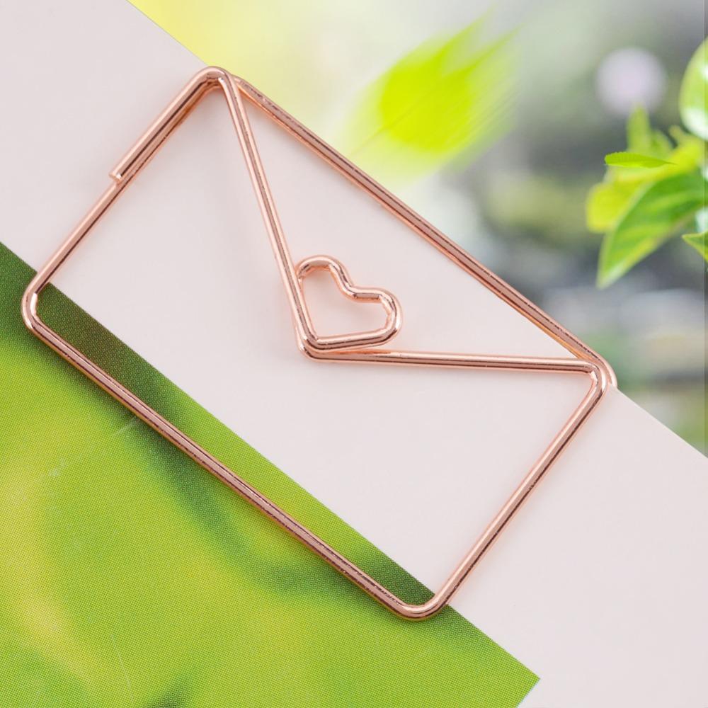 12pcs Cute Envelope Shape Paper Clips Rose Gold Document Organizing Clip Office Use