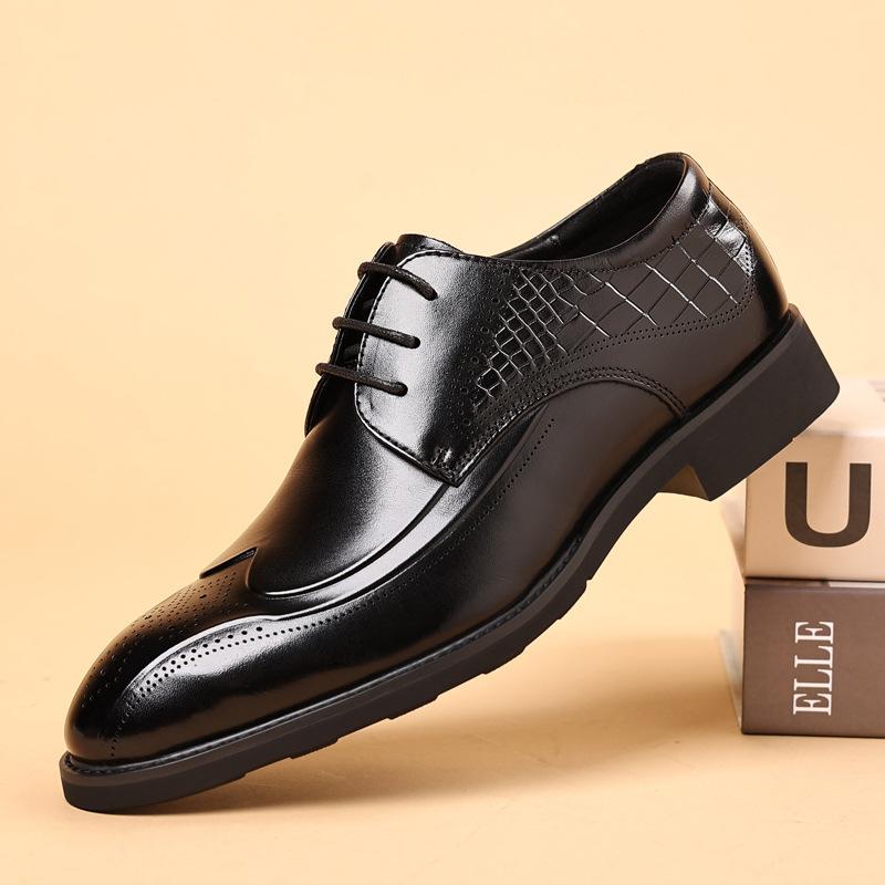 Fashion Brand Business Dress Shoes Men's Genuine  Leather  Square Toe British Lace-Up Breathable Derby Shoes for Men Classic Style