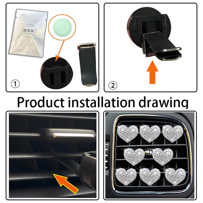 Strass Luftauslass Clip Auto Parfüm Diffusor Bling Kristall Herz Auto Lüftungsschlitz Diffusor Clip Autodekoration Zubehör