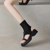Casual Black Round Head Rubber Soft Sole Platform Sandals New Women's Roman Sandals Side Zipper Size Women's Shoes