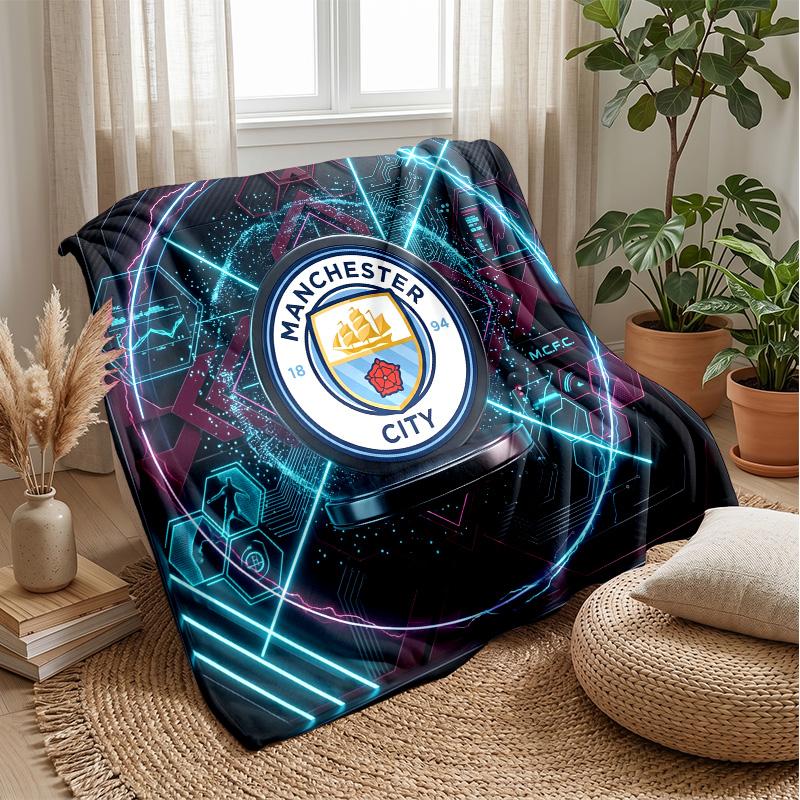 Couverture sur le thème de Manchester City Couverture douce en flanelle Couverture jetée pelucheuse Couverture douillette pour canapé et lit pour la décoration de la maison