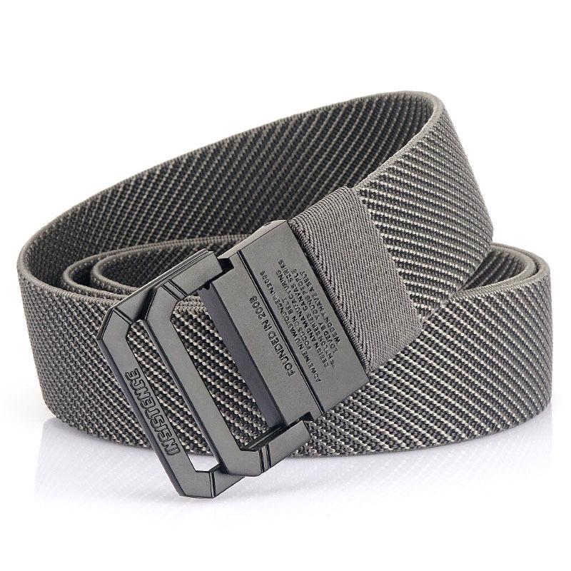 Unisex Black Metal Double Ring Buckle Elastic Canvas Belt for All Seasons