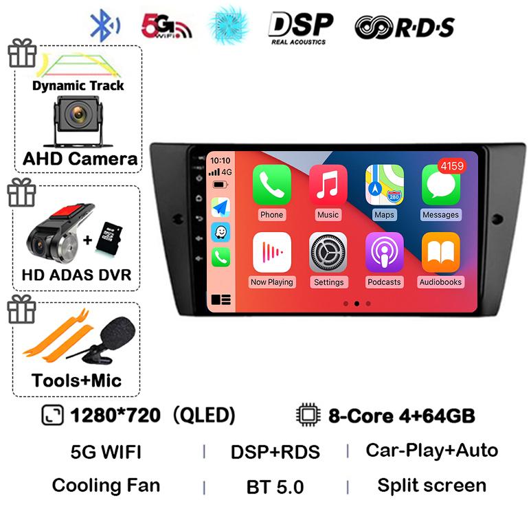 Android 14 Wireless Carplay Auto Car Radio For BMW E90 E91 E92 E93 3 Series Multimedia Stereo Video Player Head Unit GPS WIFI+4G
