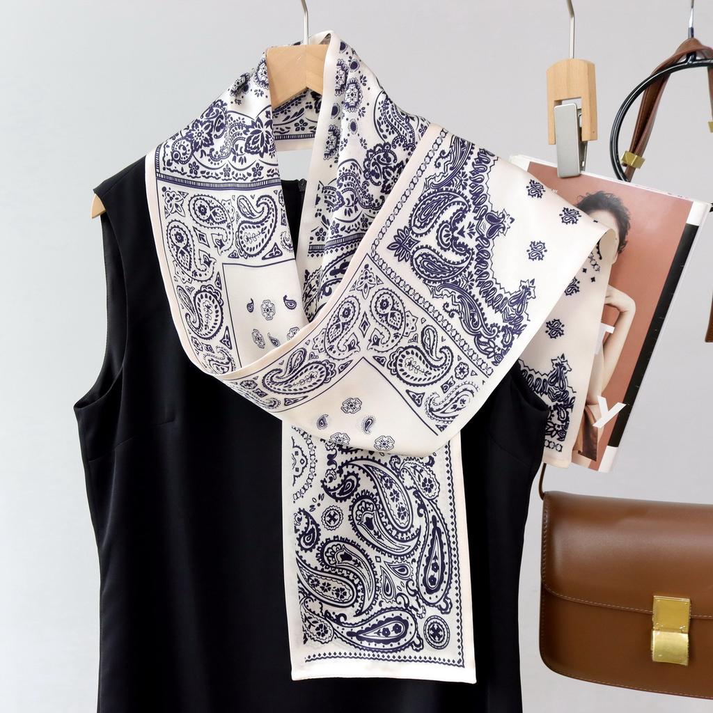 Romantic French cashew nut mulberry silk silk scarf silk thin strip silk scarf double layer scarf ribbon streamer scarf